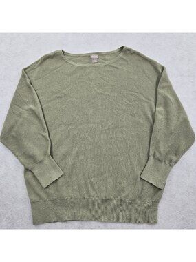 Chicos Dolman Sleeve Sweater Size XL Sage Green Ribbed Metallic Cashmere Detail